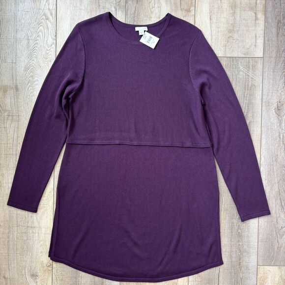J. Jill Womens Wool Blend Knit Grace Tunic Sweater Size M Purple Side Slits NEW - Picture 3 of 12
